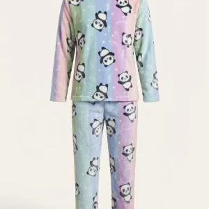 Pijama Niños Niñas Unisex Flannel Polar Terrenal Super Suave Panda Colorido Art 84805 11-12