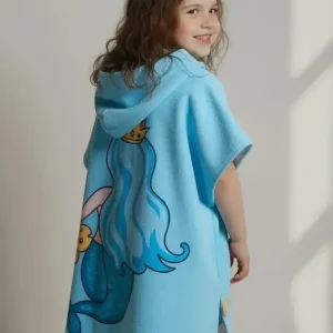 Poncho De Toalla Estampado De Nena Toallon Capucha 60x120 19219 Turquesa Sirena