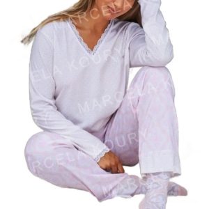 Pijama  Invierno Mujer Jersey Estampado Marcela Koury 4201