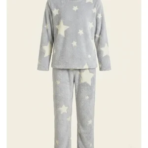 Pijama Niños Niñas Unisex Flannel Polar Terrenal Super Suave Gris Estrella Art 24744 10-11