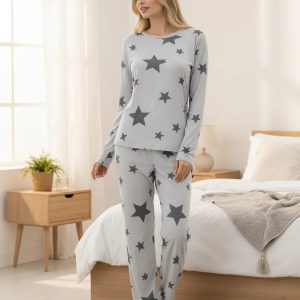 Pijama Mujer Lencatex Estampado 26314 Cómodo Gris 1