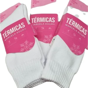 Pack X 3 Medias Mujer 3/4 Extra Térmicas Marcela Koury 6500 Blanco Liso Único