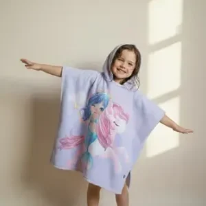 Poncho De Toalla Estampado De Nena Toallon Capucha 60x120 51805 Lila Pony Sirena