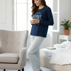 Pijama Femenino Lencatex Modelo 26318 Cómodo Y Elegante Azul Liso L