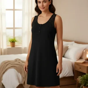Camisón Mujer Abotonado Verano Liso Hasta T.8 Susurro 3779 Negro 1