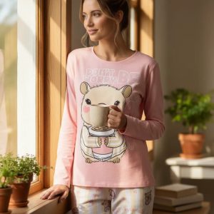 Pijama Invierno Mujer Jersey Algodón Lencatex 26300 Rosa 1
