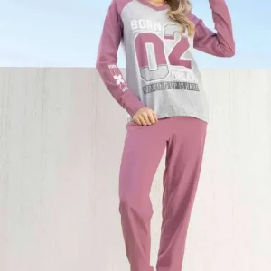 Pijama Femenino Lencatex Modelo 26316 Cómodo Y Elegante Melange/bordo 5