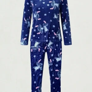 Pijama Niños Niñas Unisex Flannel Polar Terrenal Super Suave Azul Marino Stich Art 32539 10-11
