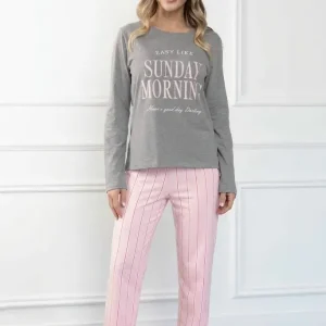 Pijama Femenino Lencatex Modelo 26318 Cómodo Y Elegante Gris Liso M