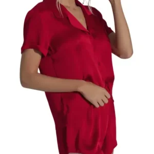 Pijama Verano Mujer Camisa Y Short C/detalles Andressa 2512 Rojo 2
