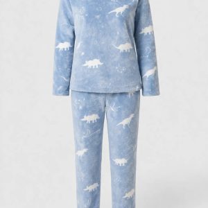 Pijama Niños Niñas Unisex Flannel Polar Terrenal Super Suave Dinosaurio Celeste Art 84805 13-14