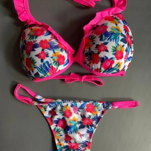 Bikini De Lycra Triangulo Estampado C/volado Y Less- Art 232