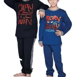 Pijama Varon Niños Invierno De Interlock Miss Rachel 7160 Negro 4