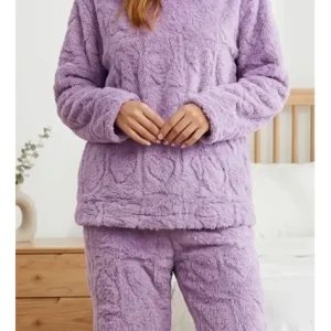 Pijama Mujer Polar Soft Calentito Con Capucha Bianca 2021 Lila Lavanda 1003 Dibujada M/l