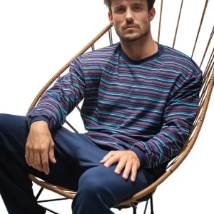 Pijama Invierno Hombre Interlock Rayado Tipico 765 Negro L