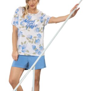 Pijama Verano Mujer Jersey Lencatex 26732 Hasta Talle 6 Celeste 6