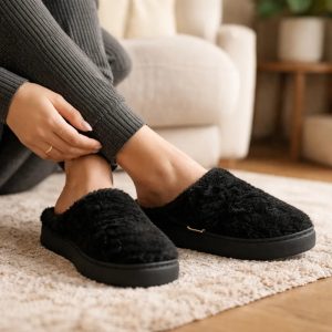 Pantufla Mujer Chinela Acolchonadas Invierno Susurro 2000 Negro Lisa 1
