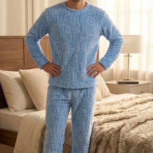 Pijama Invierno Hombre Abrigado Polar Soft Terrenal 017 Celeste Dibujado 2xl