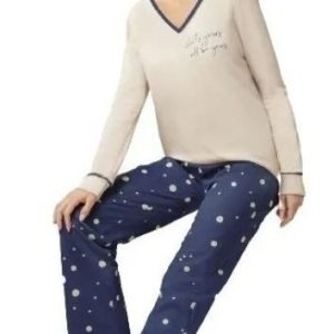 Pijama Mujer Invierno Jersey Lencatex 22321 Talles Grandes Beige 6