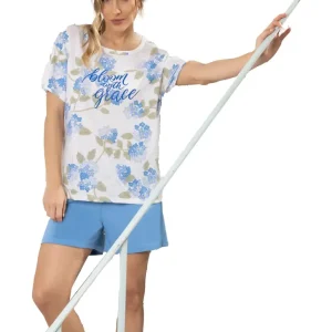 Pijama Verano Mujer Jersey Lencatex 26732 Hasta Talle 6 Celeste Xl