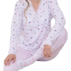 Pijama Invierno En Algodon C/puntilla Marcela Koury 4241