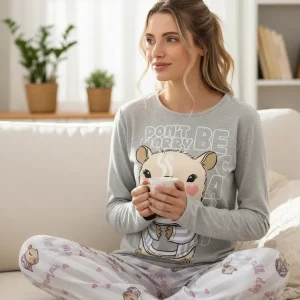 Pijama Invierno Mujer Jersey Algodón Lencatex 26300 Gris Melange 1