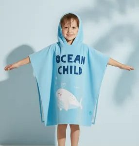 Poncho Toalla Estampado Infantil Toallon Capucha 60x120 Celeste Ballena