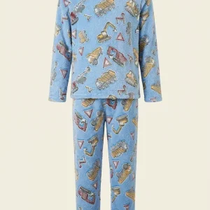 Pijama Niños Niñas Unisex Flannel Polar Terrenal Super Suave Celeste Tractor Art 24744 10-11
