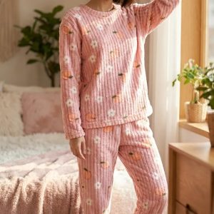Pijama Mujer Polar Super Soft Bianca 76421 Estampado Rosa Flores Morley Soff L-xl