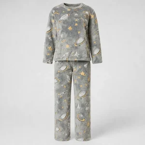 Pijama Niños Niñas Unisex Flannel Polar Terrenal Super Suave Gris Saturno Art 84805 15-16