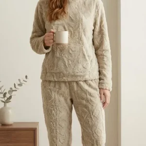 Pijama Mujer Polar Soft Calentito Con Capucha Bianca 2021 Beige 1003 Dibujada M/l