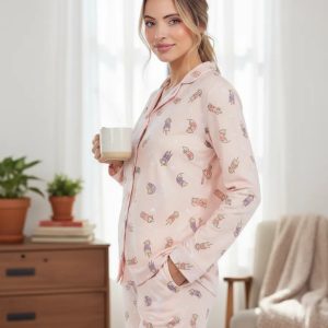 Pijama Invierno Mujer Jersey Abotonado Lencatex 26304 Rosa 1
