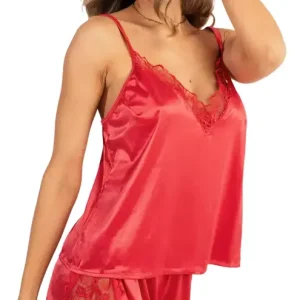 Pijama Mujer Raso Puntilla Andressa E2089 Rojo Scarlett 1