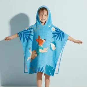 Poncho Toalla Estampado Infantil Toallon Capucha 60x120 Celeste Perrito