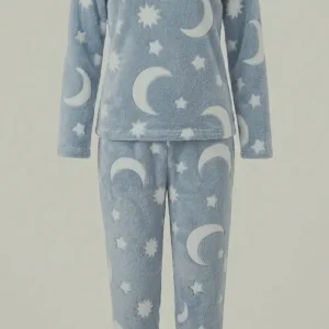 Pijama Niños Niñas Unisex Flannel Polar Terrenal Super Suave Celeste Luna Art 32539 15-16