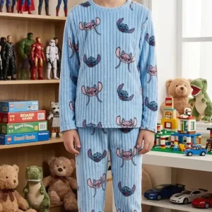 Pijama Niños Niñas Unisex Flannel Polar Terrenal Super Suave Celeste Stich Caras Art 32539 11-12