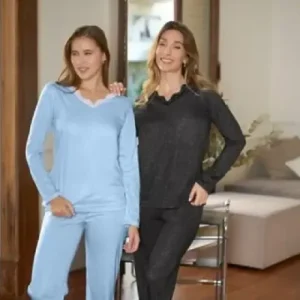 Pijama Mujer Combinado Invierno Lencatex 25371 Celeste 2