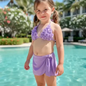 Malla Infantil 3 Piezas Con Vedetina Volados Y Pareo 40919 Lila 10
