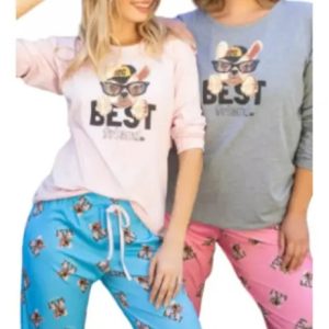 Pijama 23001 De Mujer De Modal Comodo Y Suave  Rosa Estampado 5