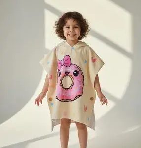 Poncho De Toalla Estampado De Nena Toallon Capucha 60x120 89612 Beige Donas