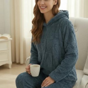 Pijama Mujer Polar Soft Calentito Con Capucha Bianca 2021 Azul 1003 Dibujada M/l