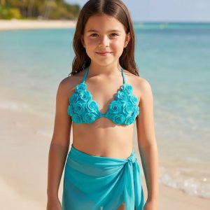 Malla Infantil 3 Piezas Con Vedetina Volados Y Pareo 40919 Celeste 10