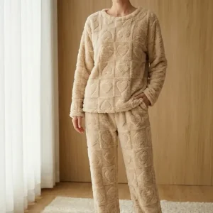 Pijama Mujer Polar Soft Calentito Invierno Bianca 6216 Beige 1001 Dibujado Unico