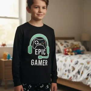 Pijama Infantil Dolemiso Modelo 99783 Para Niños Negro Auricular Liso 12