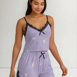 Pijama Verano Morley Mujer Top Short Puntilla 21298 Lila Conejos M/l