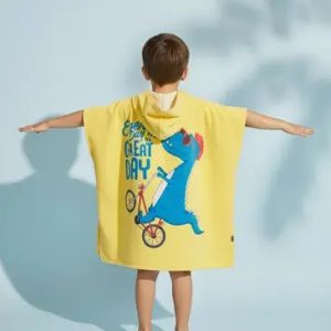 Poncho Toalla Estampado Infantil Toallon Capucha 60x120 Amarillo Dino