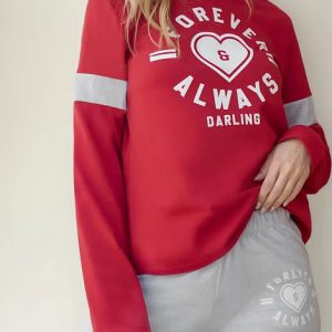 Pijama Invierno Mujer Jersey ALG Talle 5 Y 6 Lencatex 25358 Rojo/gris 6