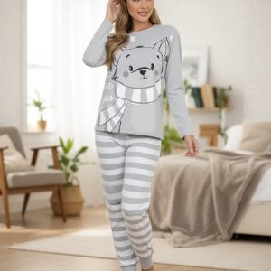 Pijama Invierno Mujer Jersey Algodón Lencatex 26301 Gris 1