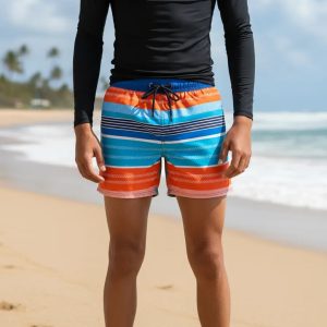 Malla Short Juvenil Bolsillos Estampada 81296 Azul/naranja Rayas 11-12