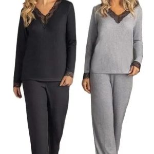 Pijama Invierno Mujer De Morley Con Puntilla Lencatex 23375